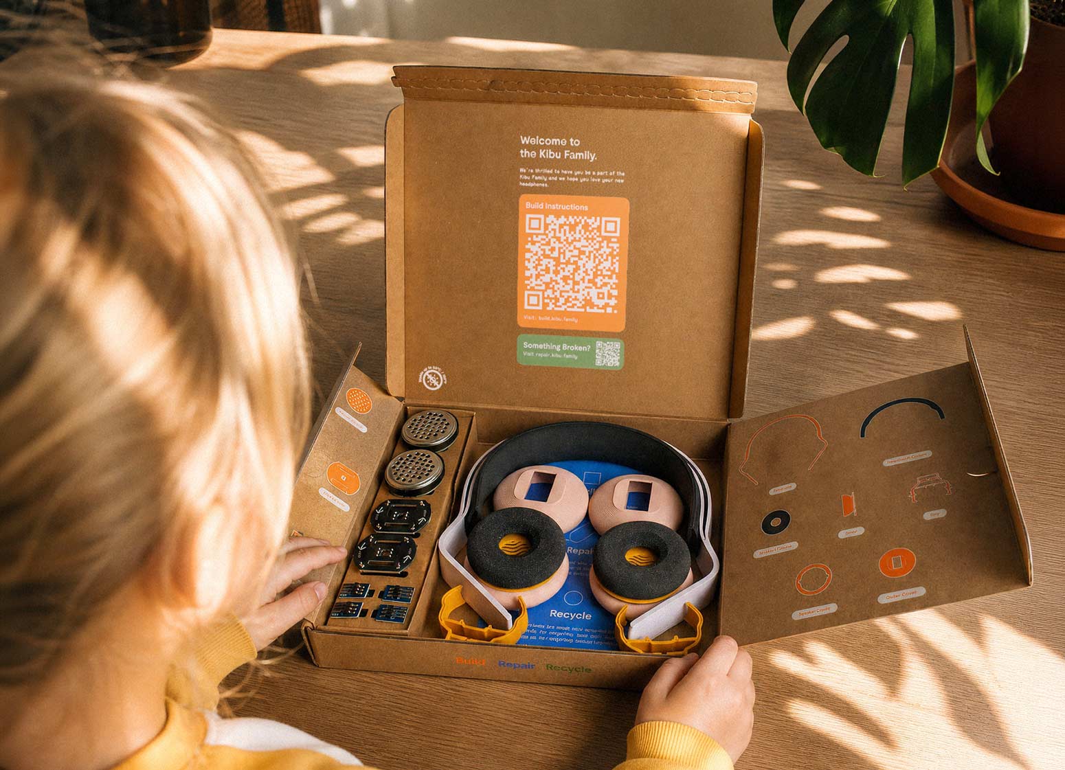 Girl opening the Kibu Headphones Box